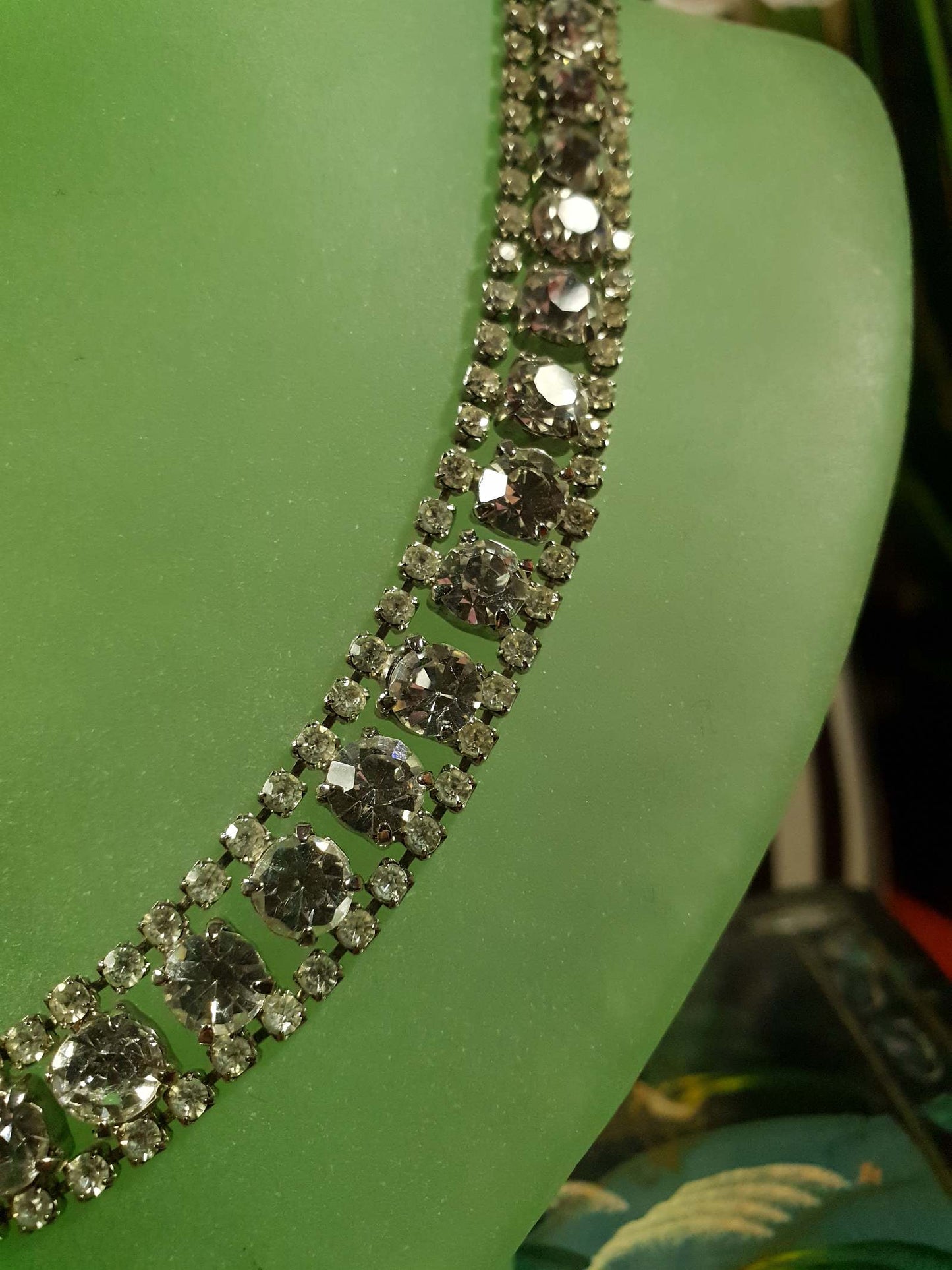 Vintage 1960s Rhinestone Choker Necklace Clear 15.5" Diamante