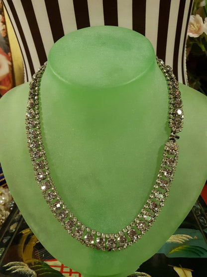 Vintage 1960s Rhinestone Choker Necklace Clear 15.5" Diamante