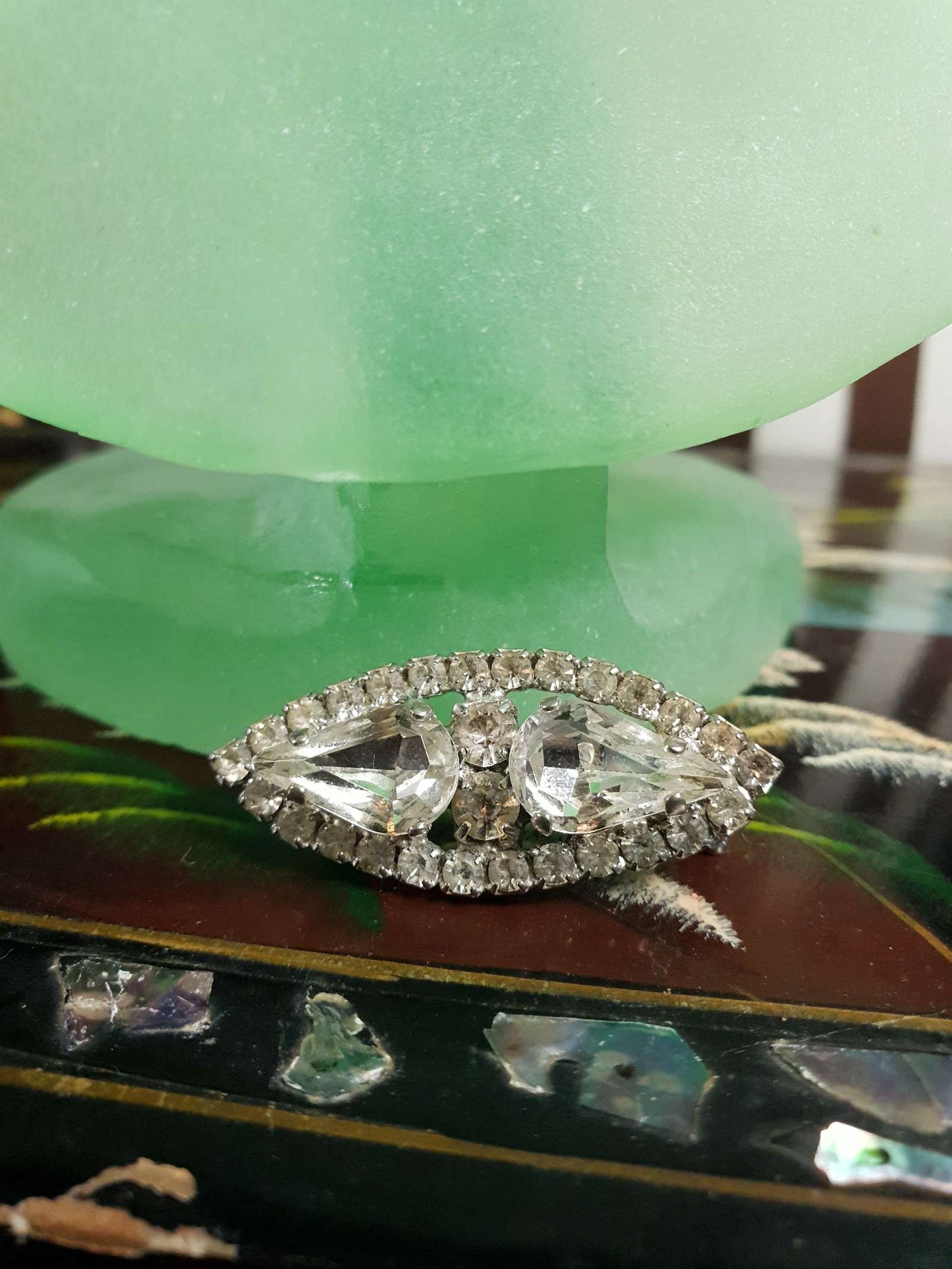 Vintage Clear Rhinestone Brooch Pin 1960s