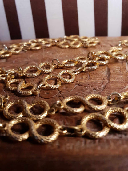 Vintage 1960s Italian Chain Necklace 35" Gold Tone Figure of 8