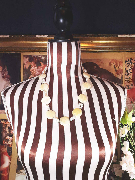 Vintage 1960s Honey Jasper Necklace 23" Gemstone Faux Pearl