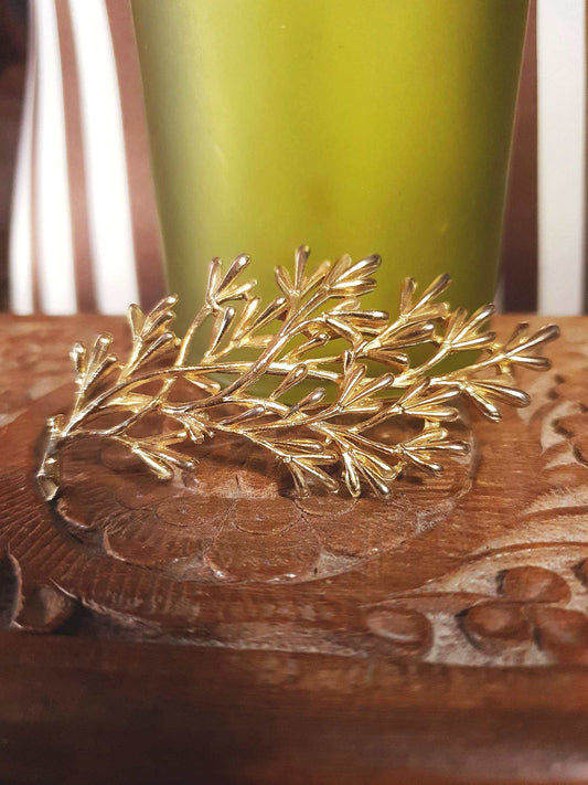 Vintage Large Leaf Sprig Brooch Gold Tone Branch Leaves 1960s