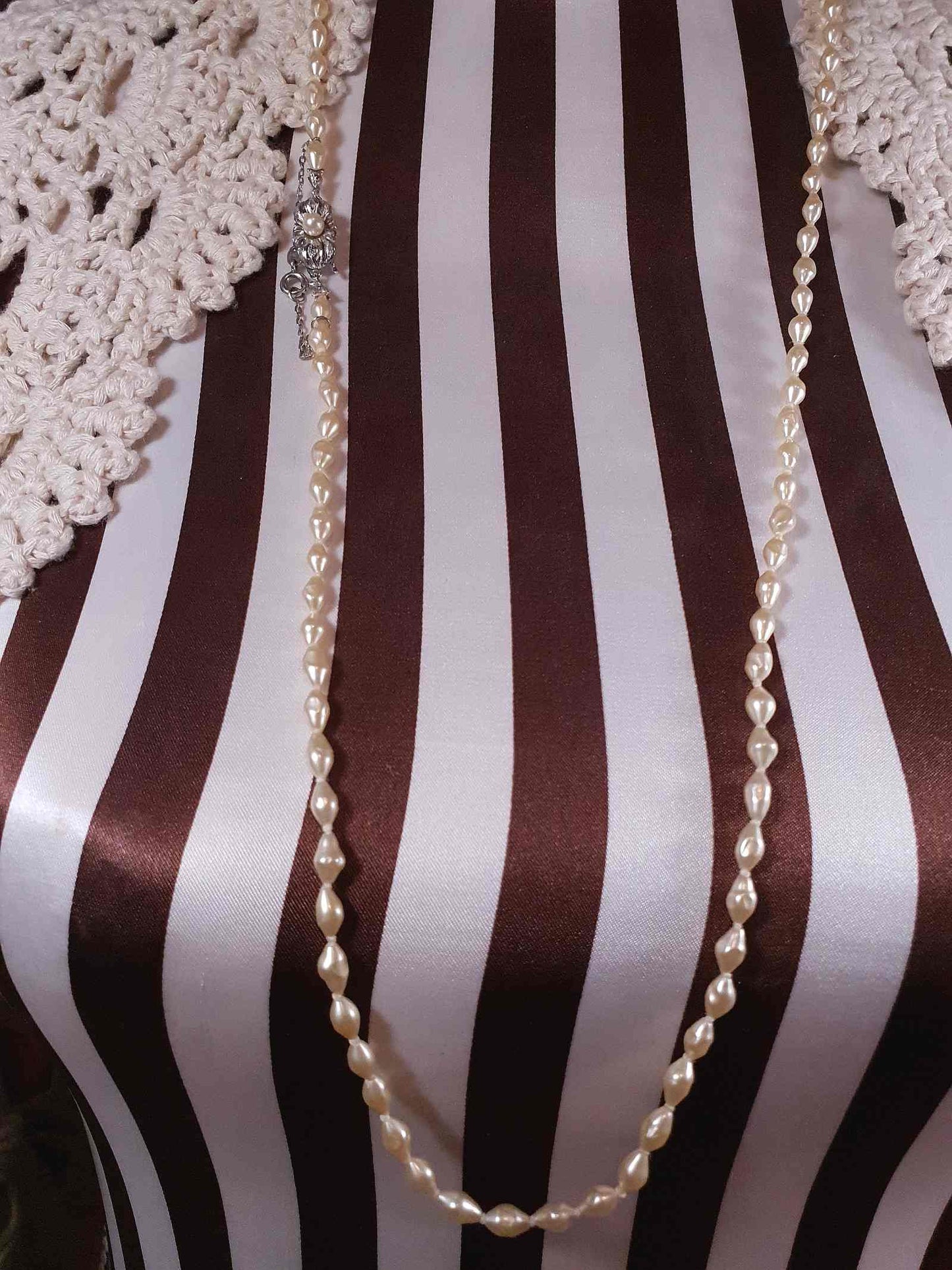 Vintage 1960s Freshwater Pearl Necklace 33" Sterling Silver 925