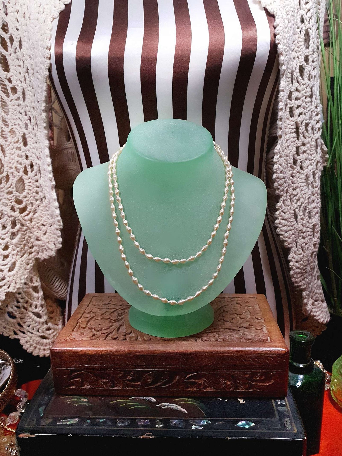 Vintage 1960s Freshwater Pearl Necklace 33" Sterling Silver 925