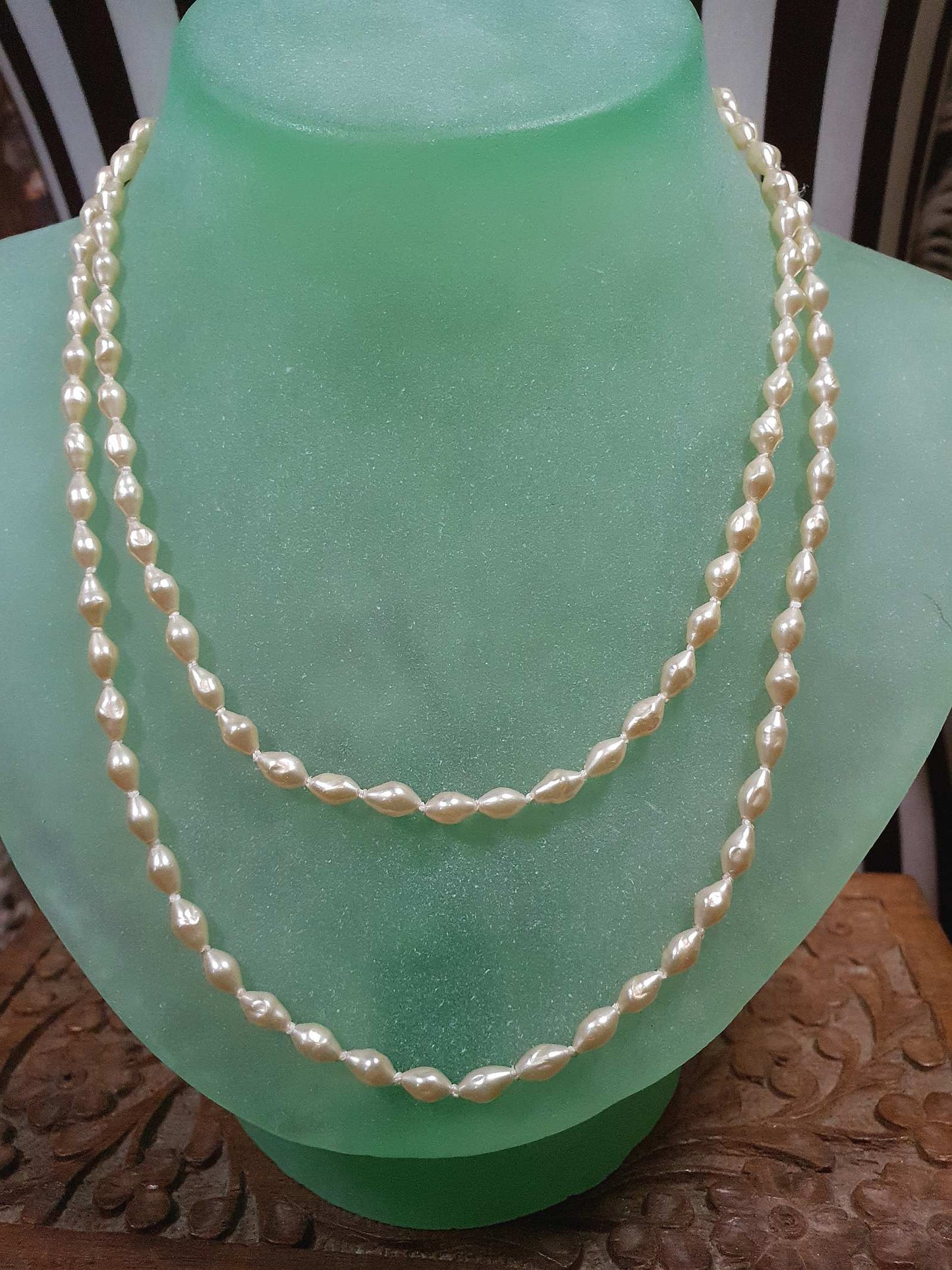 Vintage 1960s Freshwater Pearl Necklace 33" Sterling Silver 925