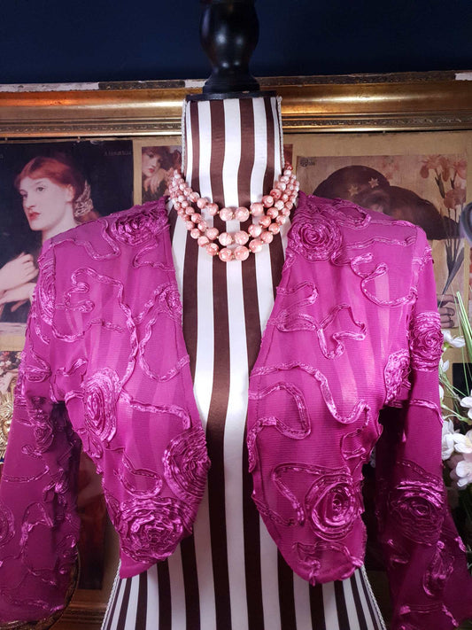 Vintage 1960s Pink Bead Necklace Marbled 3 Strand - Hong Kong Signed