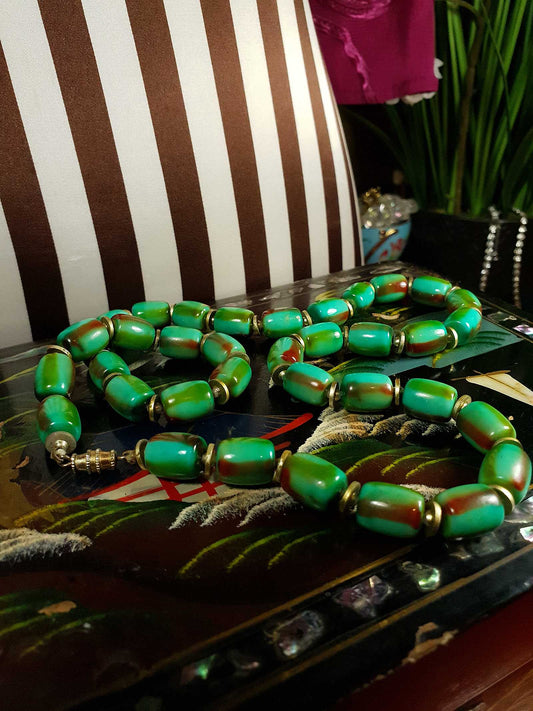 Vintage 1960s Turquoise Green Necklace 24" Bohemian Bead Retro