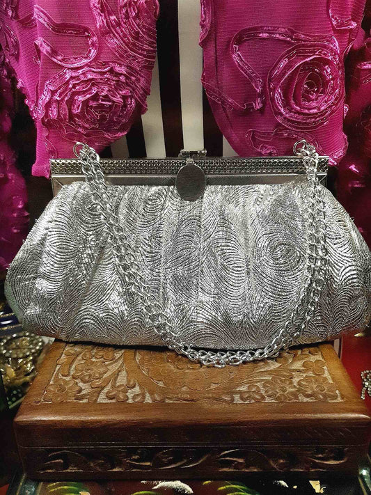 Vintage 1960s Silver Evening Bag Shoulder Handbag Metallic Tote