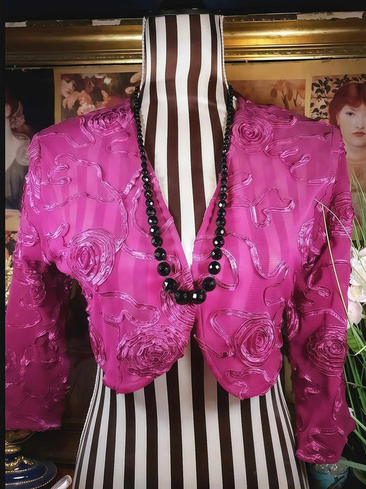 Vintage 1960s French Jet Black Bead Necklace Hand Knotted