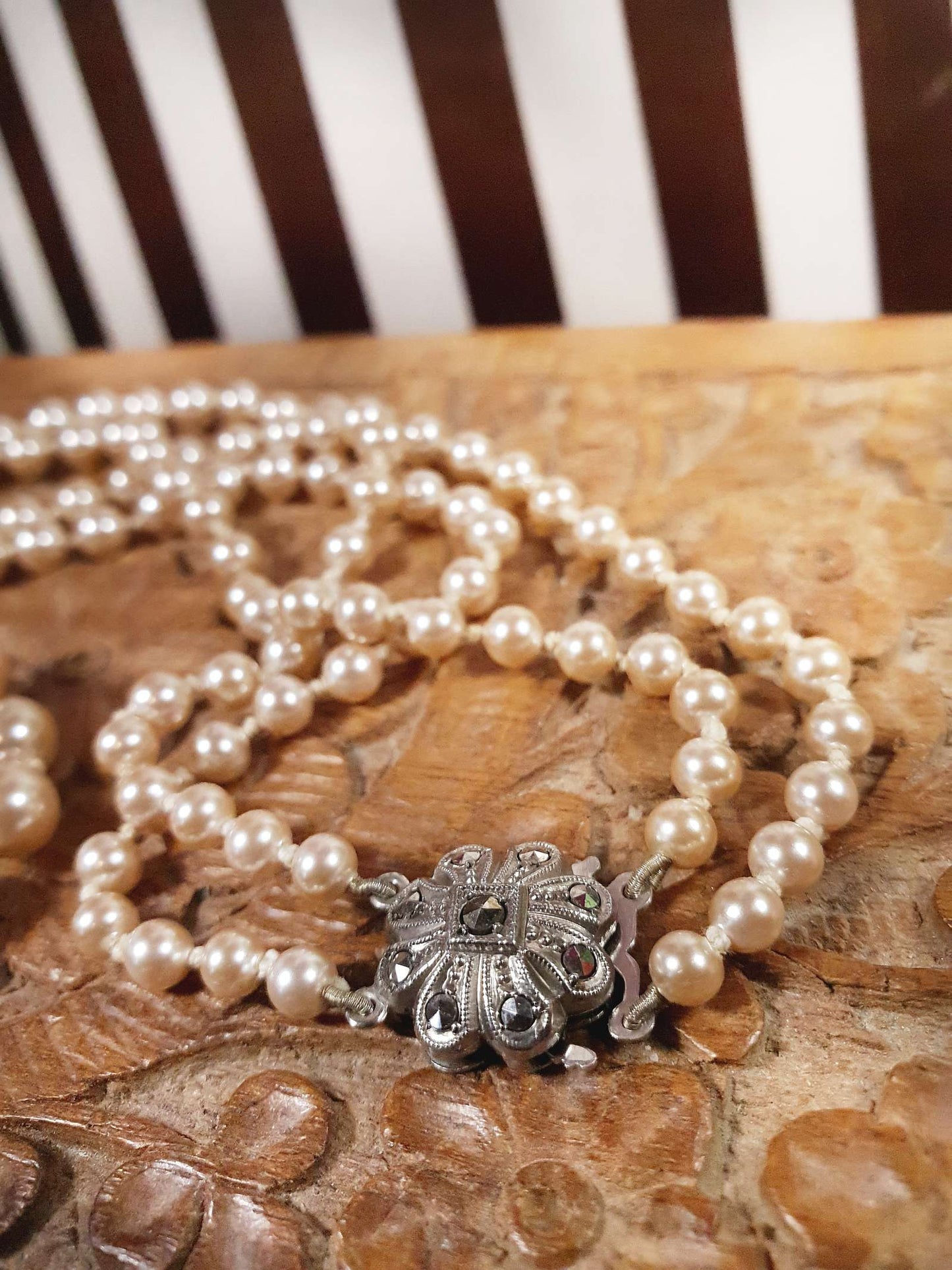 Vintage 1960s Genuine Pearl Necklace 17" Double Strand Silver Lotus Freshwater Pearls