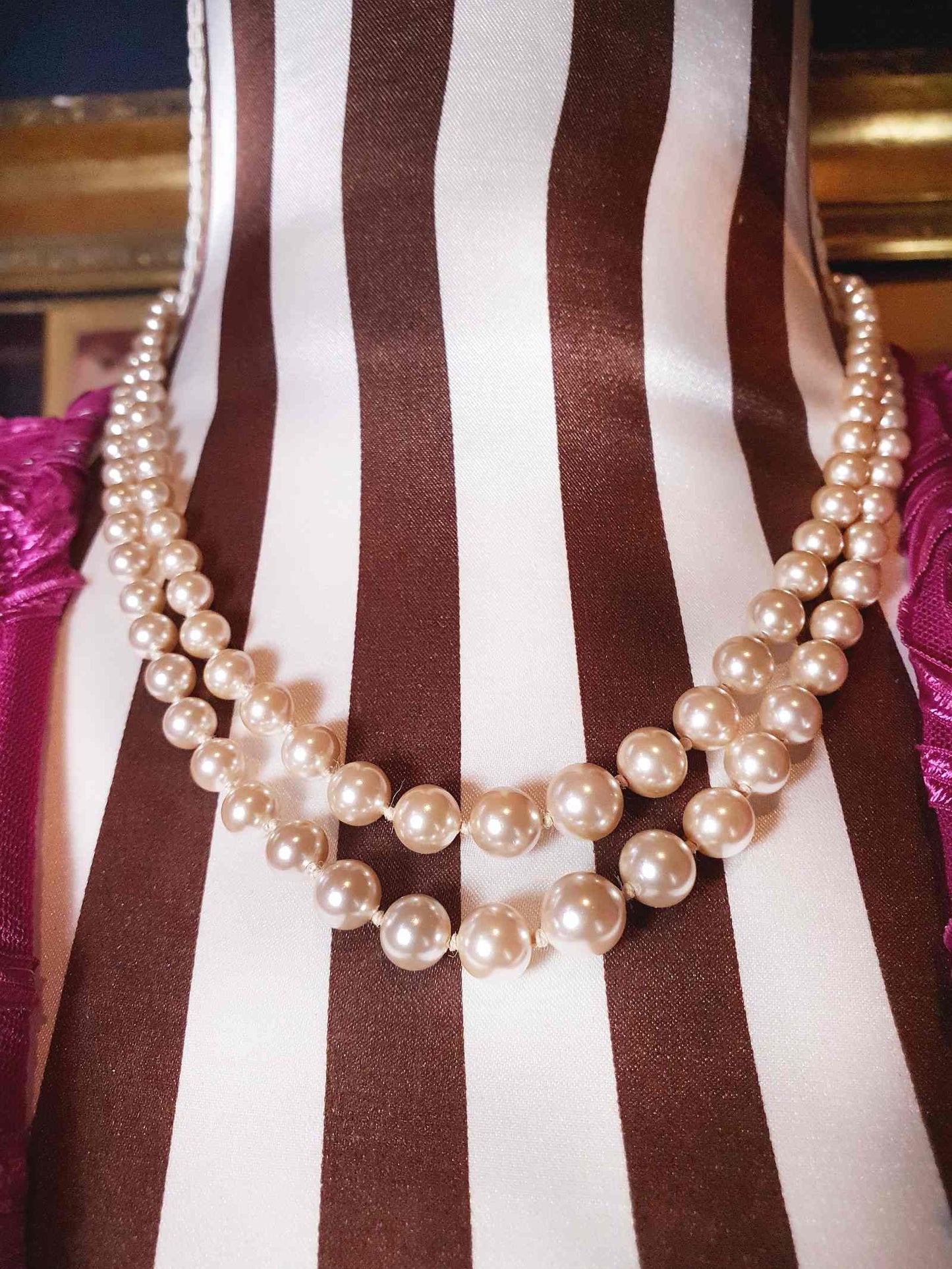Vintage 1960s Genuine Pearl Necklace 17" Double Strand Silver Lotus Freshwater Pearls