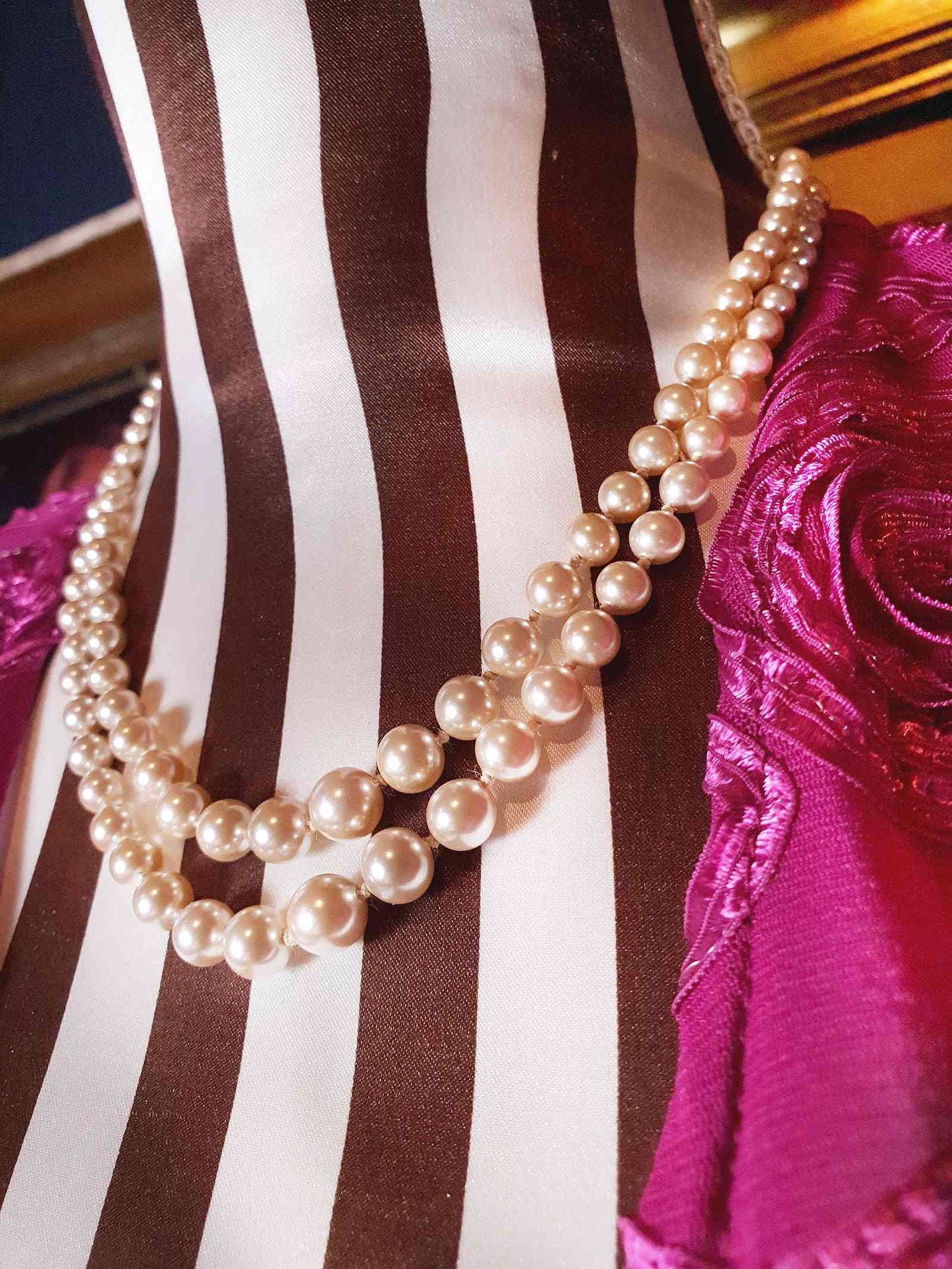 Vintage 1960s Genuine Pearl Necklace 17" Double Strand Silver Lotus Freshwater Pearls