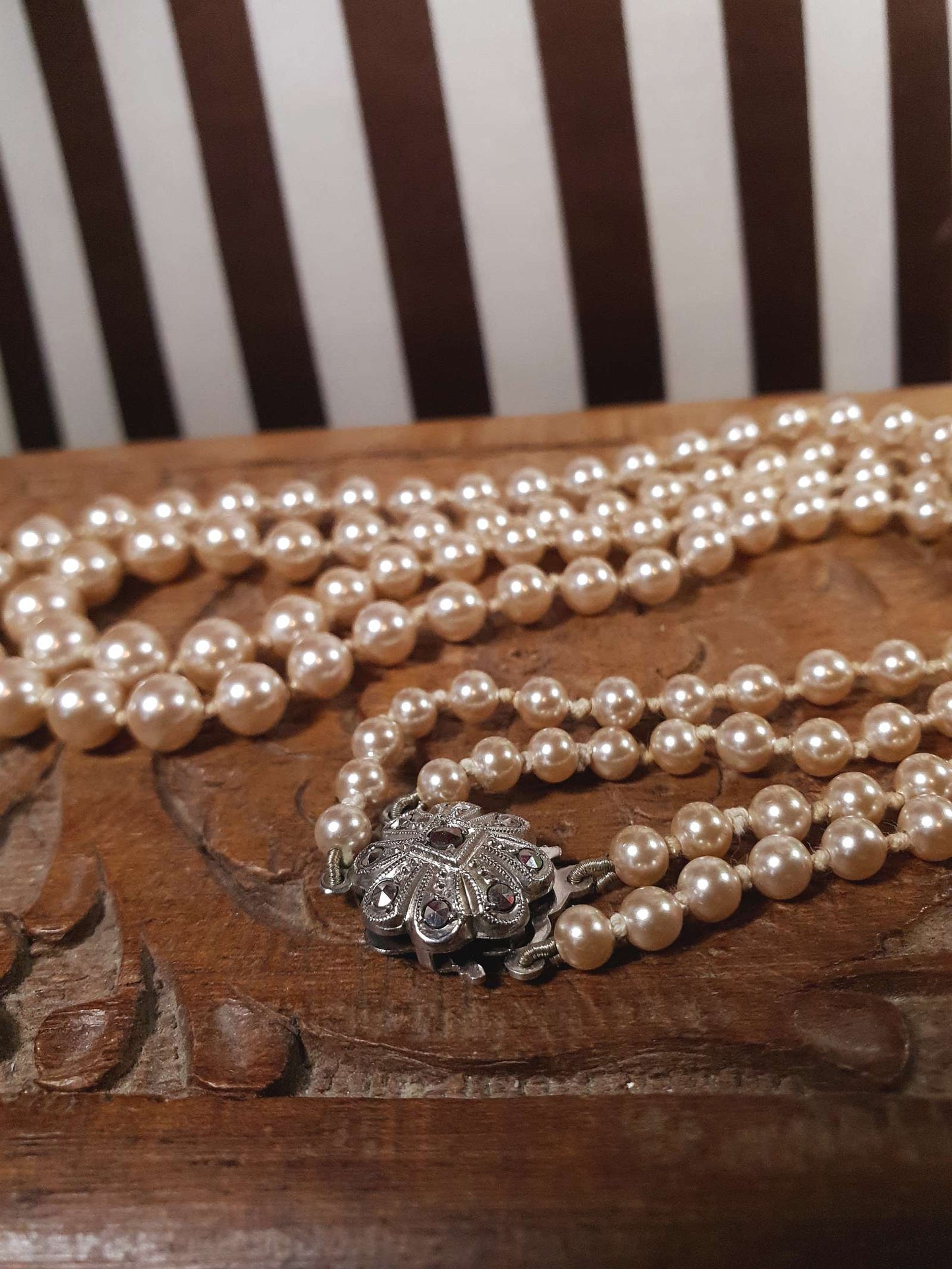 Vintage 1960s Genuine Pearl Necklace 17" Double Strand Silver Lotus Freshwater Pearls