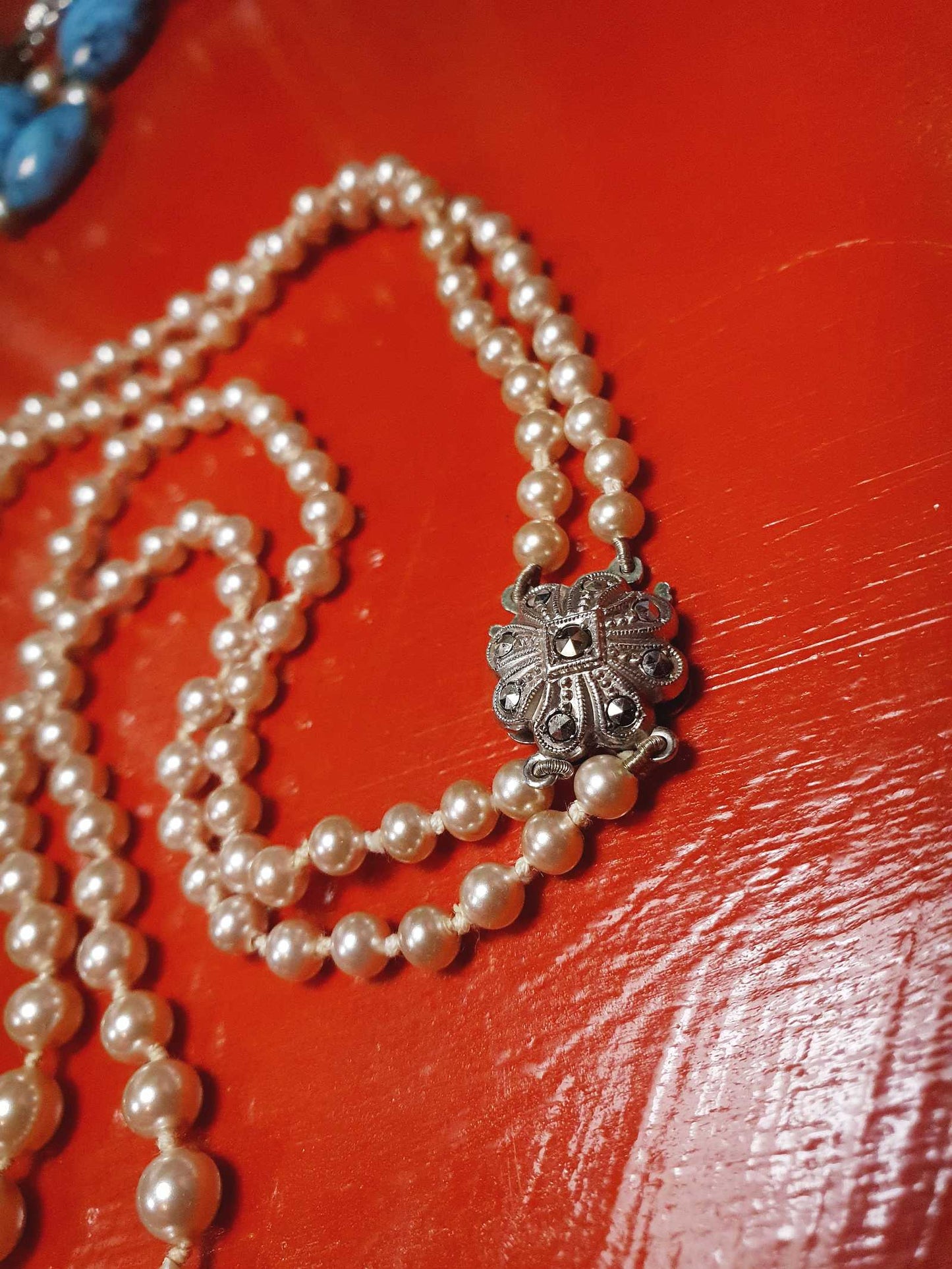 Vintage 1960s Genuine Pearl Necklace 17" Double Strand Silver Lotus Freshwater Pearls