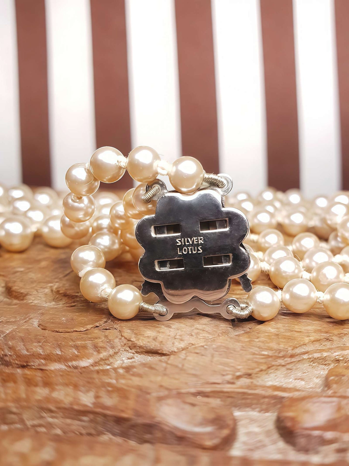 Vintage 1960s Genuine Pearl Necklace 17" Double Strand Silver Lotus Freshwater Pearls