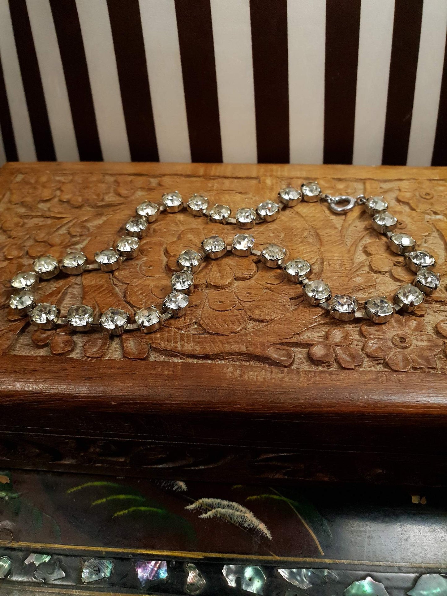 Vintage Clear Rhinestone Necklace Choker 15" 1960s Retro