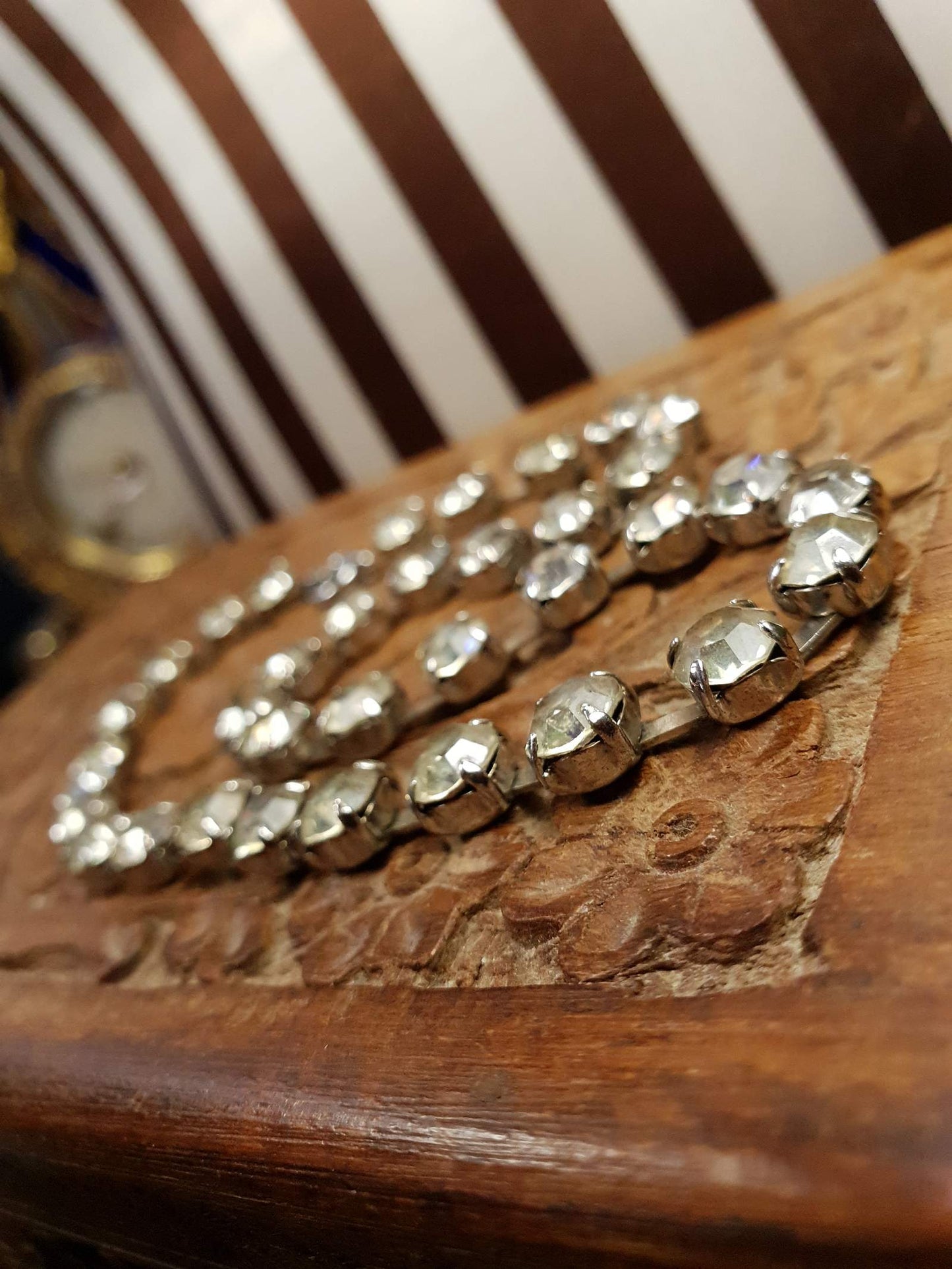 Vintage Clear Rhinestone Necklace Choker 15" 1960s Retro