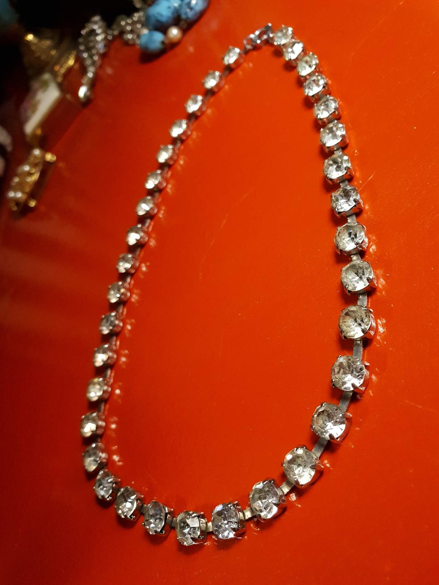 Vintage Clear Rhinestone Necklace Choker 15" 1960s Retro