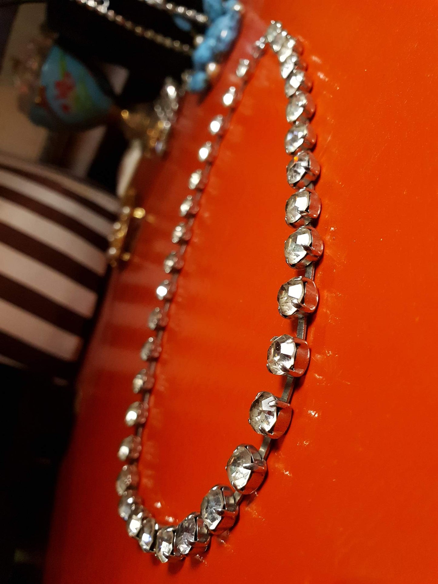 Vintage Clear Rhinestone Necklace Choker 15" 1960s Retro