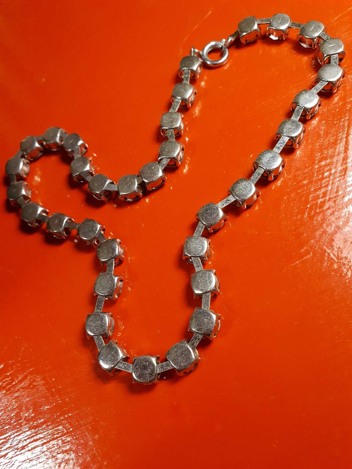 Vintage Clear Rhinestone Necklace Choker 15" 1960s Retro