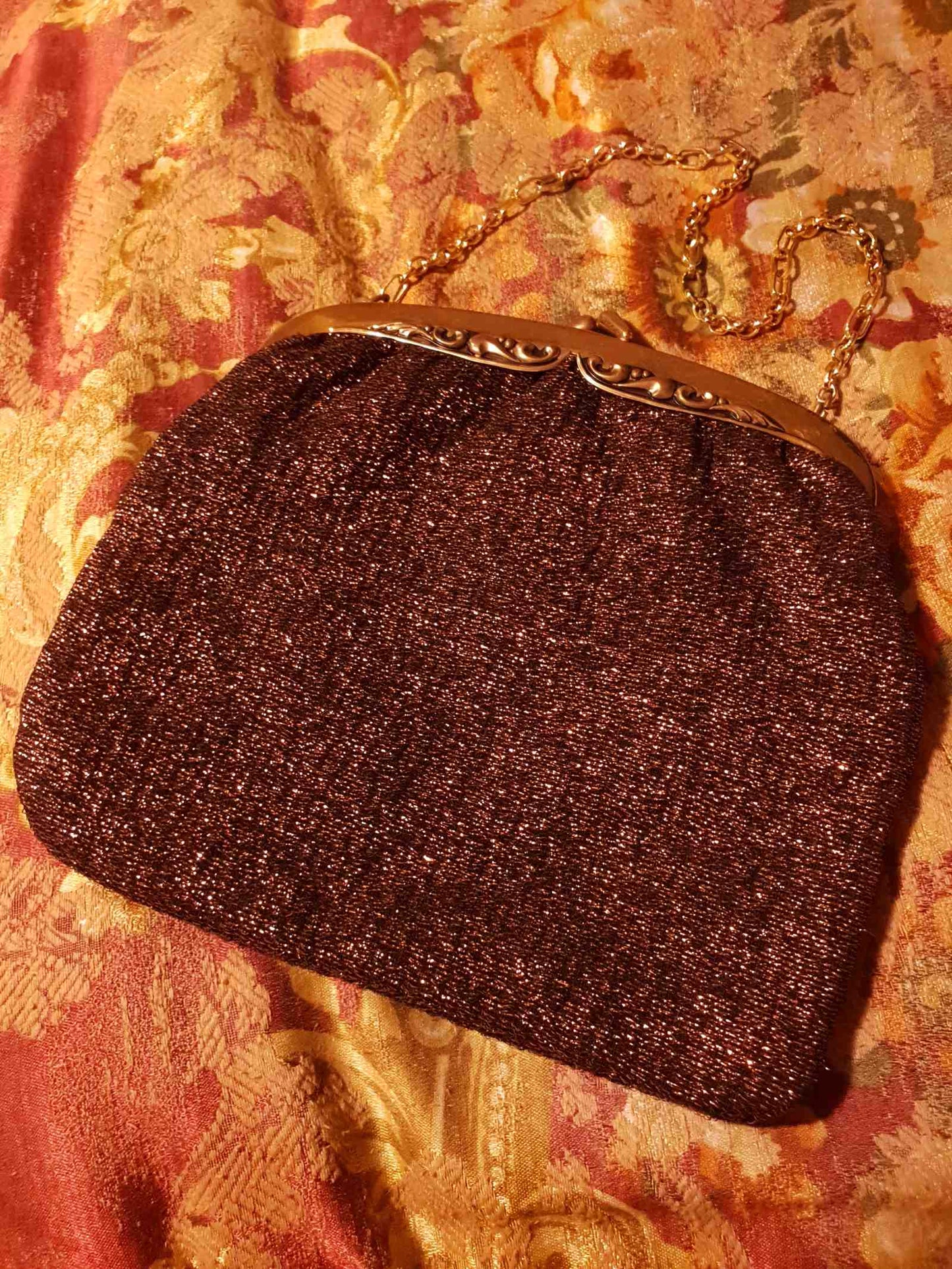 Vintage 1960s Evening Bag Handbag Bronze Metallic Sparkly Purse