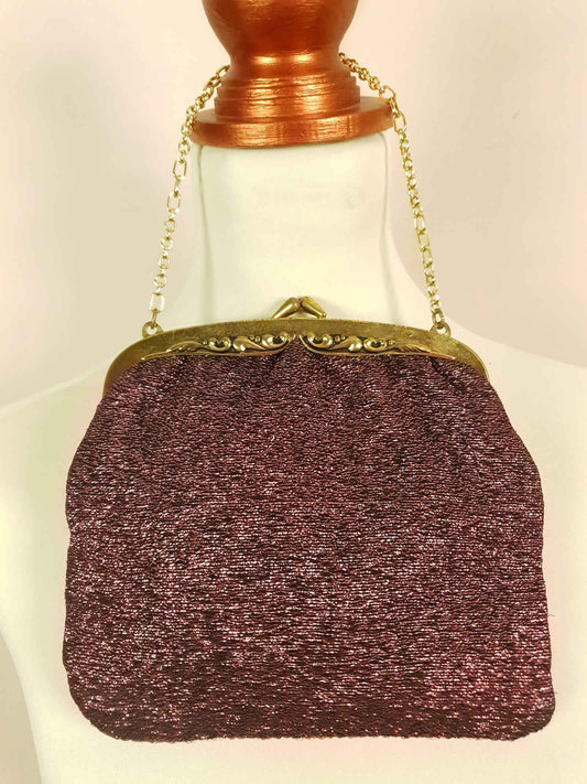 Vintage 1960s Evening Bag Handbag Bronze Metallic Sparkly Purse