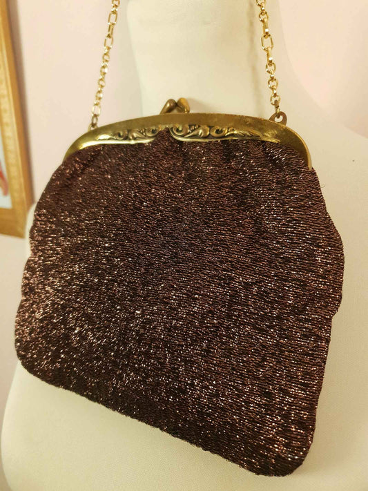 Vintage 1960s Evening Bag Handbag Bronze Metallic Sparkly Purse