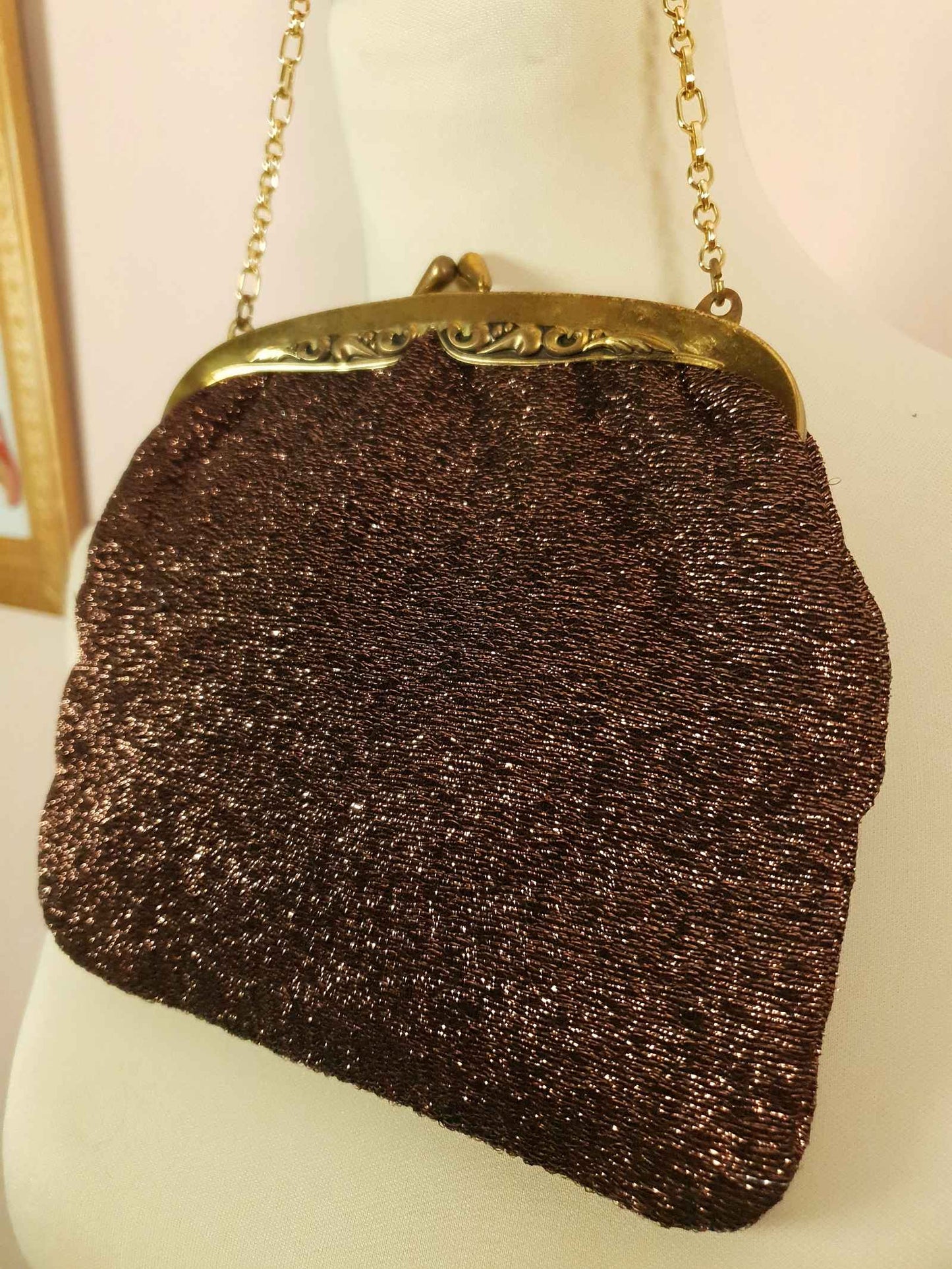 Classic Chic 1960s Bronze Metallic Sparkly Evening Bag