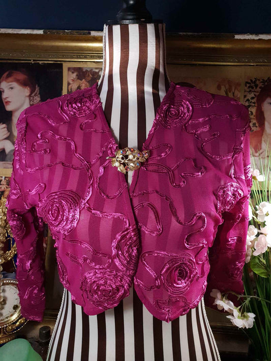 Vintage 1960s Red Rhinestone Brooch AB English Faux Pearl Aurora Borealis Gold Tone Leaf