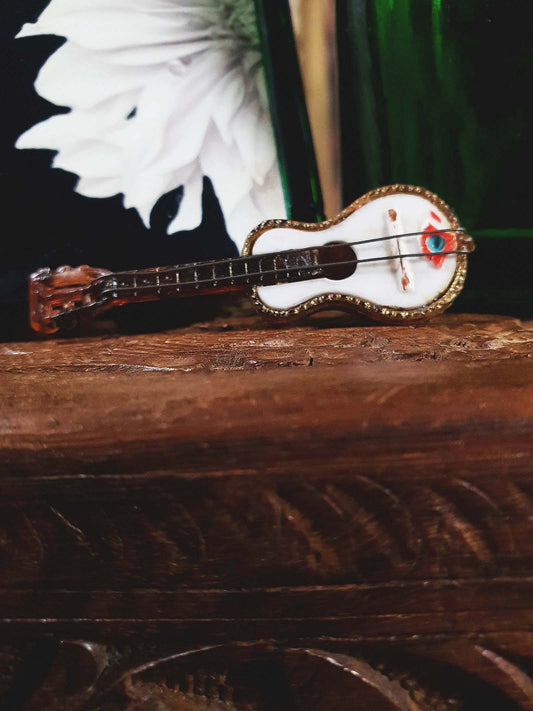 Vintage 1950s Lucite Guitar Brooch Pin Retro Kitsch Mid-Century