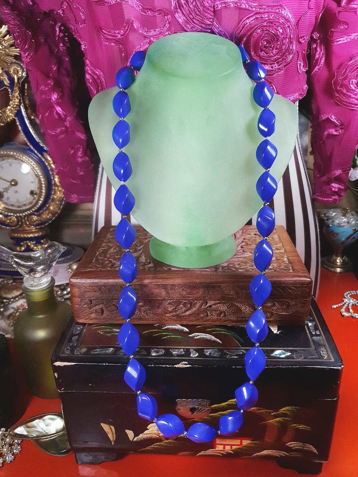 Vintage 1960s Purple Bead Necklace 29" Retro