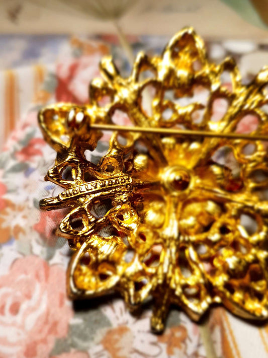 Vintage 1960s Hollywood Rhinestone Victorian Style Brooch