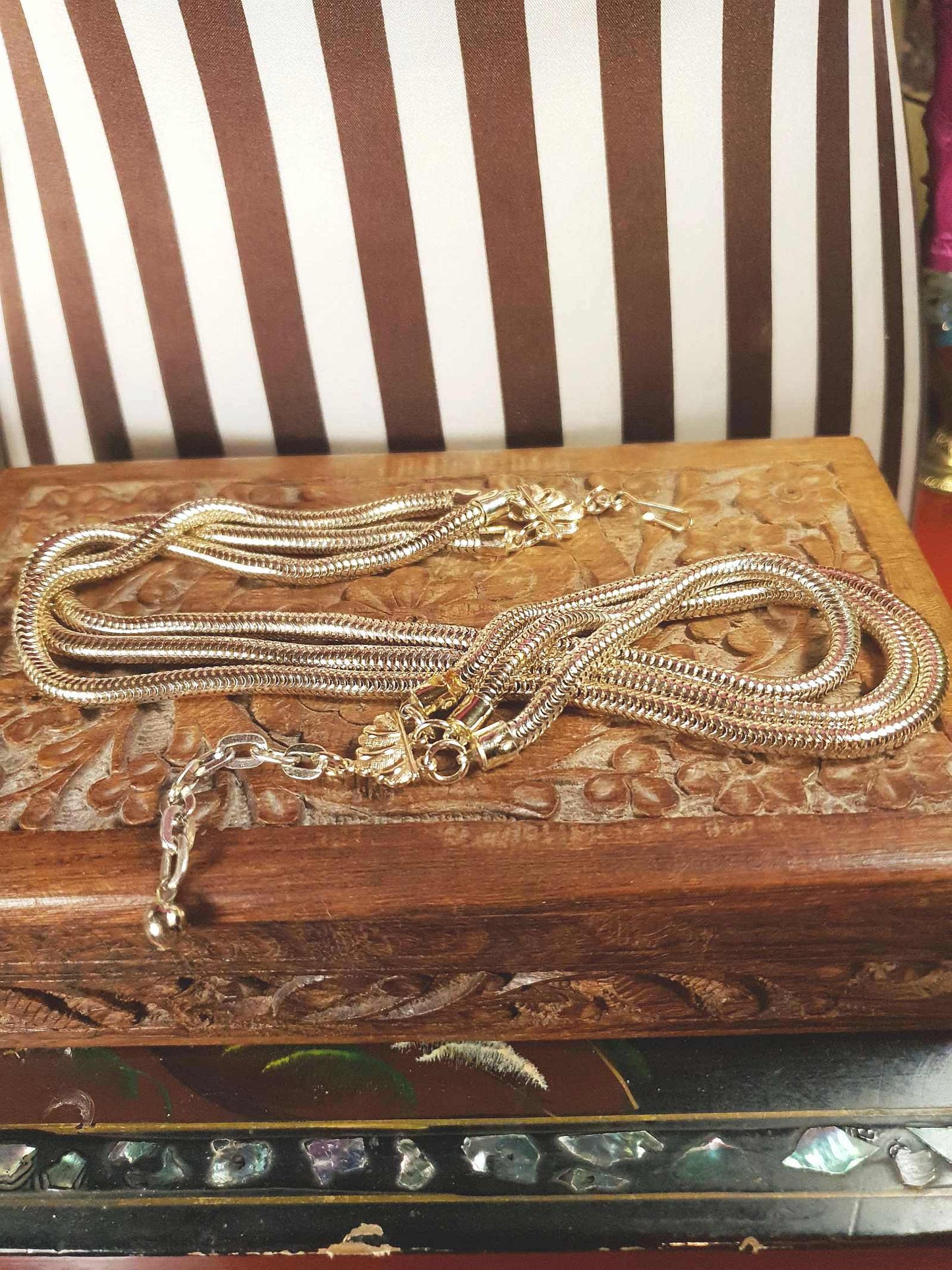 Vintage 1960s Snake Chain Necklace Three Tier Gold-Tone Retro