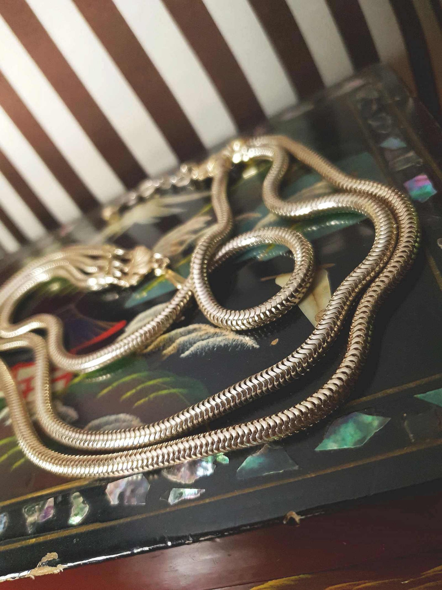 Vintage 1960s Snake Chain Necklace Three Tier Gold-Tone Retro