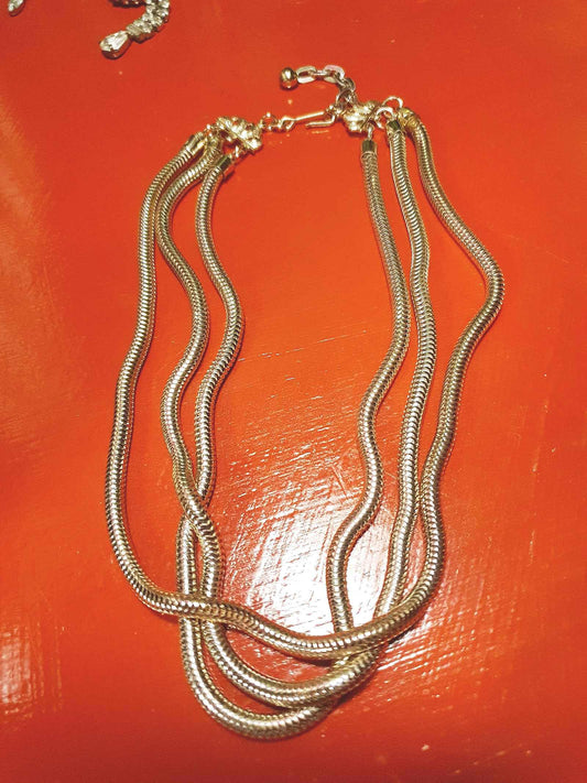 Vintage 1960s Snake Chain Necklace Three Tier Gold-Tone Retro