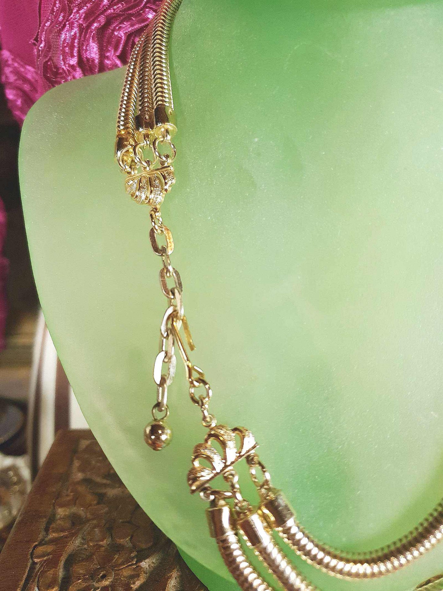 Vintage 1960s Snake Chain Necklace Three Tier Gold-Tone Retro