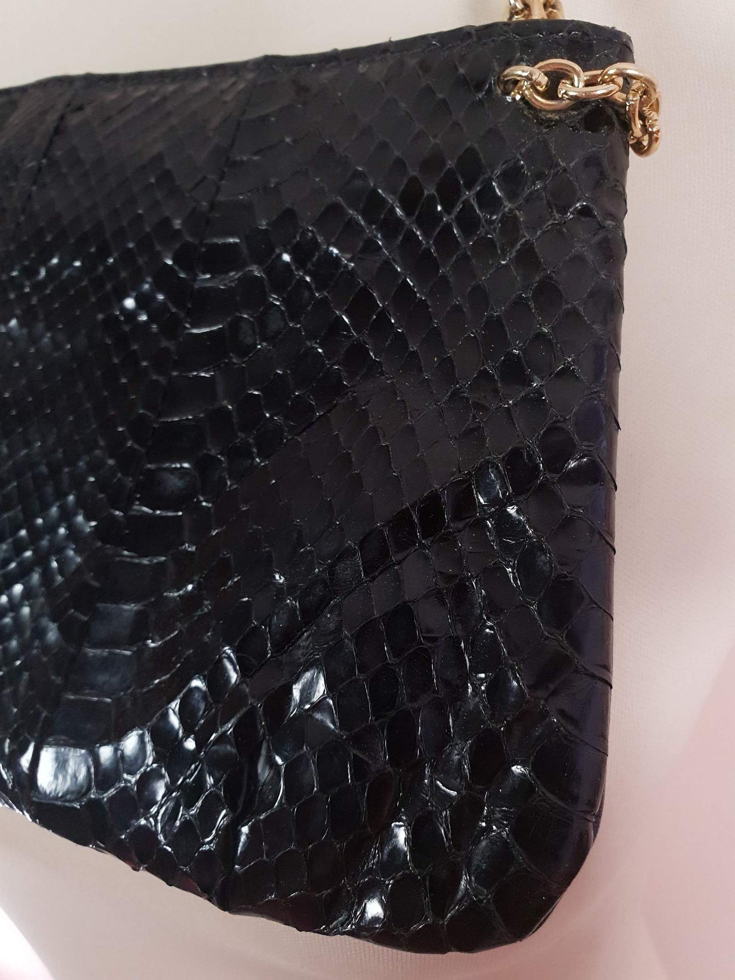 Vintage 1960s Snakeskin Leather Handbag Black Blue Evening Bag