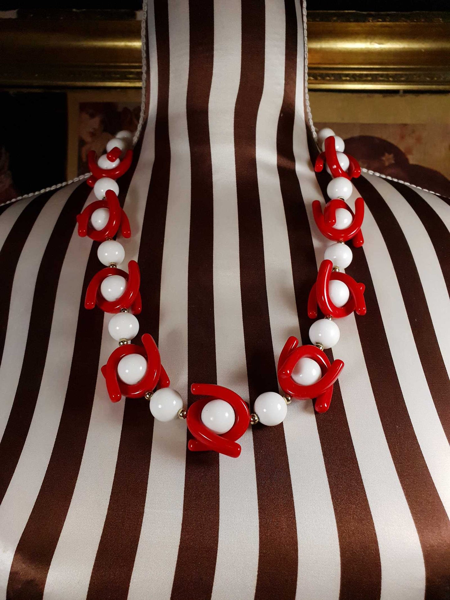 Vintage 1960s Mod Necklace 25" Red White Resin Retro - Rare