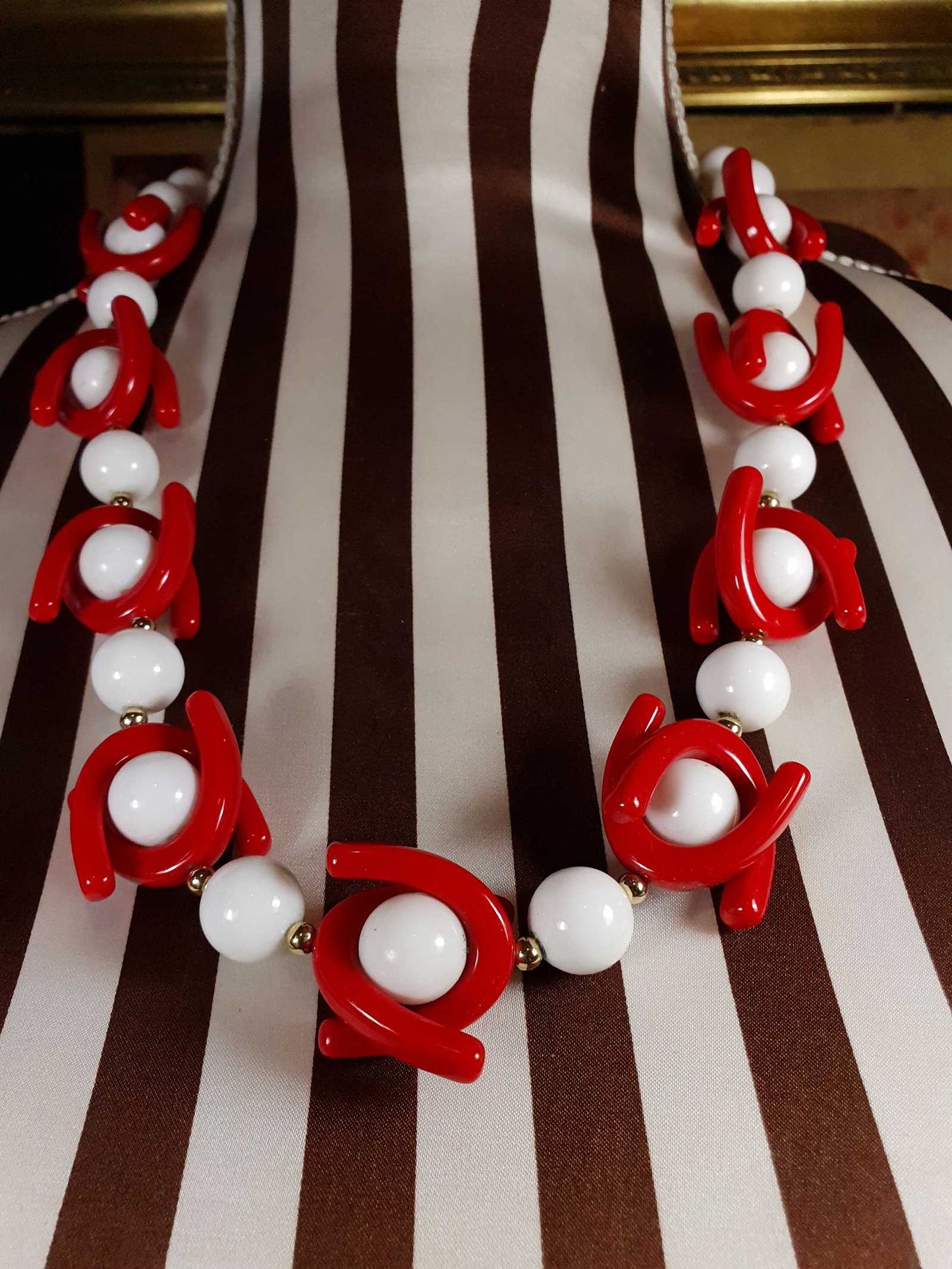 Vintage 1960s Mod Necklace 25" Red White Resin Retro - Rare