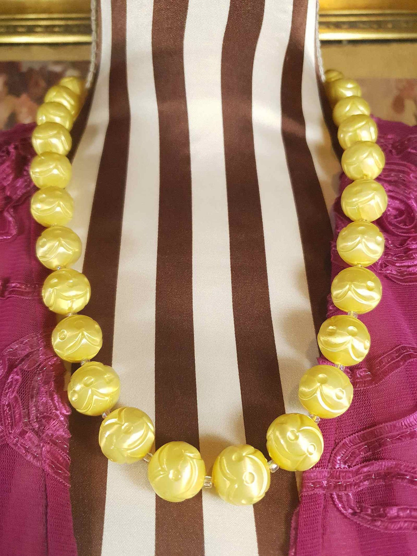Vintage 1950s Yellow Bead Necklace Earrings Set Demi Parure - Signed Japan