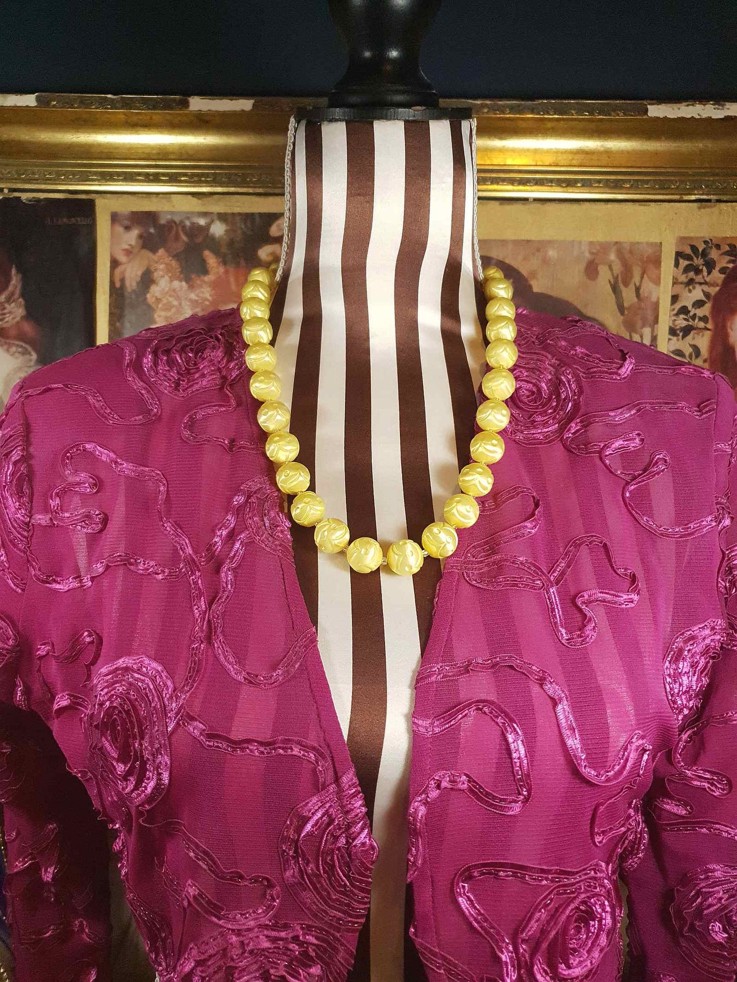 Vintage 1950s Yellow Bead Necklace Earrings Set Demi Parure - Signed Japan