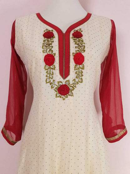 Vintage 1970s Embroidered Maxi Dress Bohemian Rose Polka Dot Boho- Size 10/12
