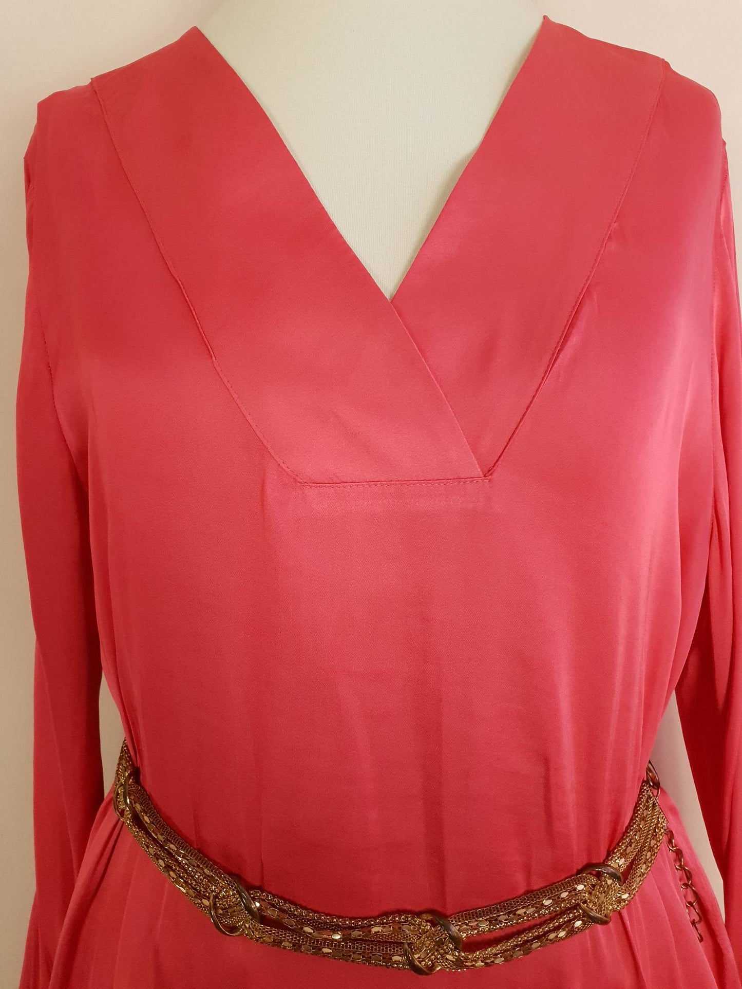 Vintage 1970s Silk Blouse Salmon Pink Retro Shirt Top