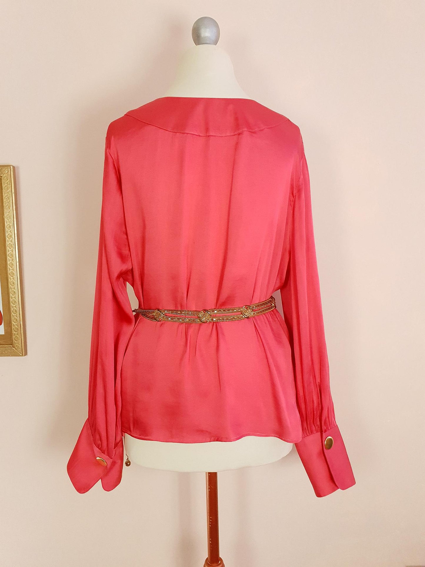 Vintage 1970s Silk Blouse Salmon Pink Retro Shirt Top