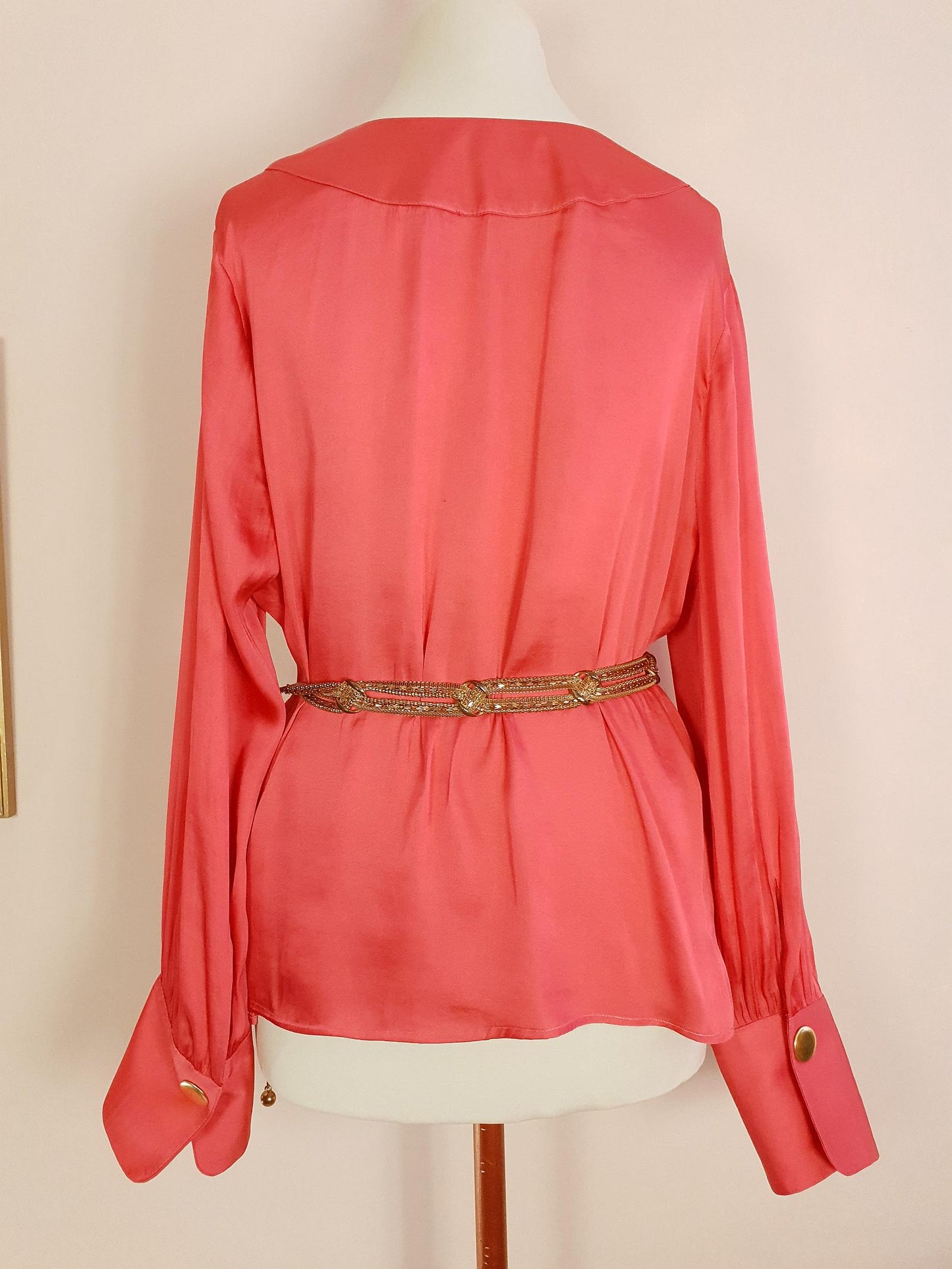 Vintage 1970s Silk Blouse Salmon Pink Retro Shirt Top