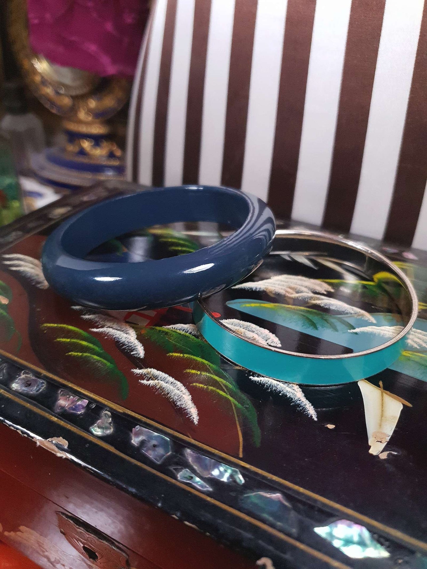 Vintage 1970s Blue Bangle Bracelet Set Retro