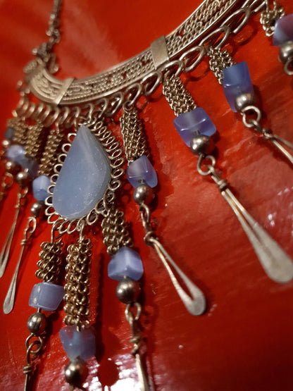 Vintage 1970s Blue Aventurine Necklace 18" Boho Moonglow Bohemian