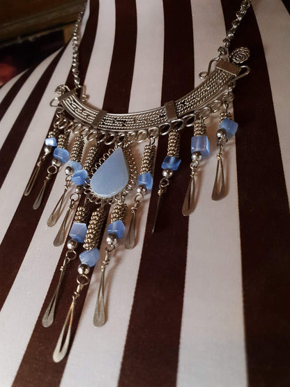 Vintage 1970s Blue Aventurine Necklace 18" Boho Moonglow Bohemian
