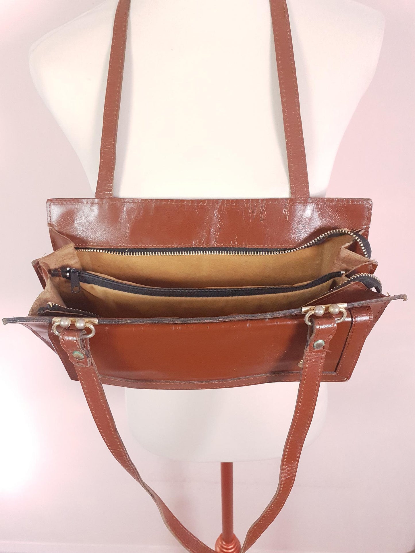 Vintage 1970s Large Brown Leather Shoulder Bag Handbag Retro 70s