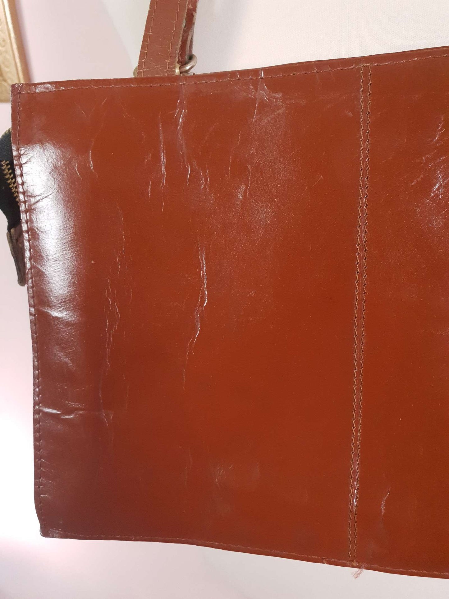 Vintage 1970s Large Brown Leather Shoulder Bag Handbag Retro 70s